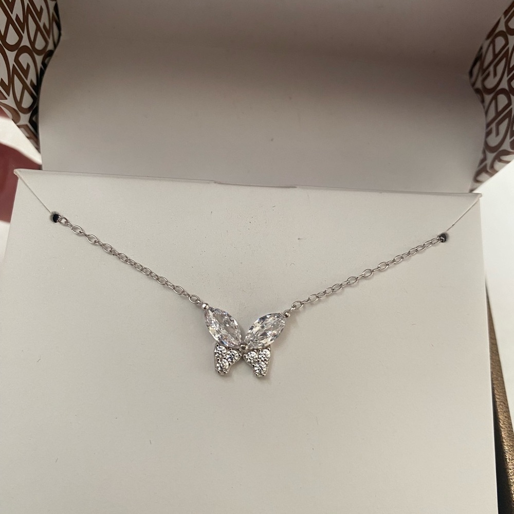GIANI Bernini Cubic Zirconia Butterfly 18 Pendant Necklace in Sterling Silver